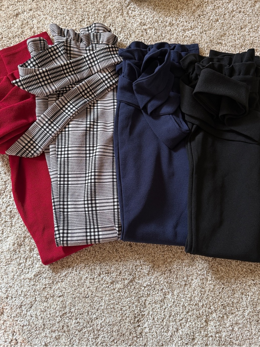 SHEIN Ruffle Waist Ankle Pants - Red, Plaid, Navy & Black